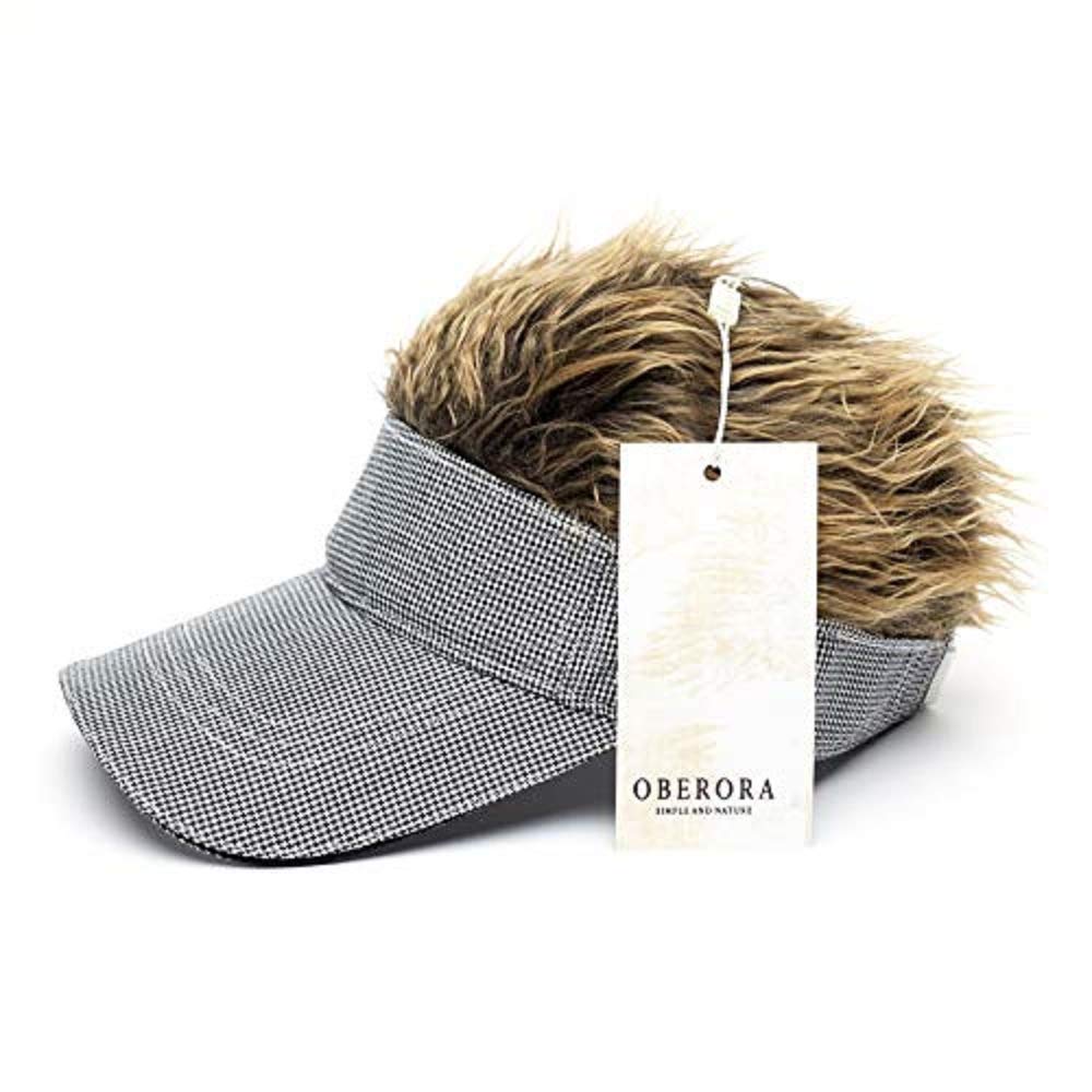 MILANMOOD Novelty Sun Cap Wig Peaked Adjustable Baseball Hat with Spiked Hairs, Grid Brown