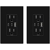 TOPGREENER 4.2A 21W 3-Port Type C USB Outlet, 15 Amp Receptacle Plug, Charging Power Outlet with Dual Type C&A Ports, Screwle