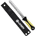 Linsen-Outdoor Stainless Steel Garden Knife with 7.8" Blade with Yellow Handle, Double Side Utility Sod Cutter Lawn Repair Garden Knife with Nylon Sheath