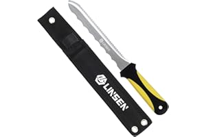 PAXLINSEN Stainless Steel Garden Knife with 7.8" Blade, Double Side Utility Sod Cutter Lawn Repair Garden Knife with Nylon Sheath (yellow)