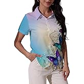 Kiptmug Hawaiian Shirts for Women Short Sleeve Tropical Floral Print Beach Shirts