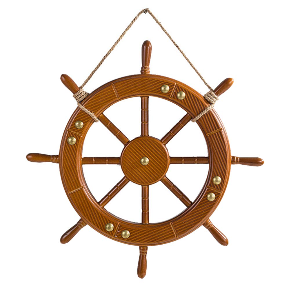 Buy VOSAREA Wooden Boat Ship Steering Wheel Nautical Beach Ship Steering Wheel Wall Decor for