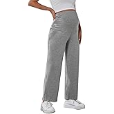 LOKTENPIE Maternity Pants Wide Leg Over The Belly Pregnancy Casual and Work Trousers Maternity Pajama Pants with Pockets