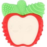 Infantino Lil' Nibbles Apple Teether, Vibrating Bristle Gum Soother | Pressure-activated vibration only on bristle side, Soft textured silicone leaves, Massages &amp; soothe sore baby gums