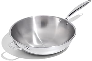 Lagostina Forte 3-Ply Clad Stainless Steel Open Wok, 32cm / 12.5”, Tri-Ply Bonded Construction, Even Heat Distribution, Induc