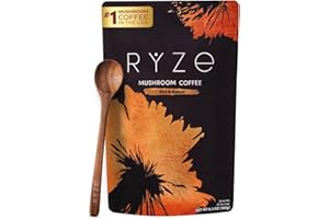 RYZE SUPERFOODS Mushroom Coffee Dark Roast, 6 Adaptogenic Mushrooms & Prebiotic Blend, Instant Coffee Supports Energy, Focus, Digestion & Immunity, Lions Mane & Turkey Tail, 30 Servings.
