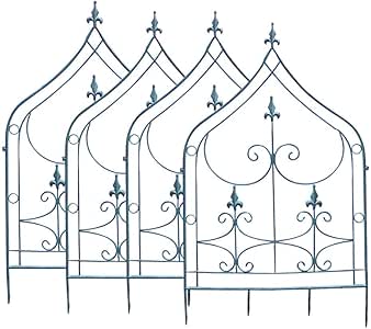 NSYNSY Cerca de jardín de Patio Antiguo de Hierro Forjado de 4 Piezas