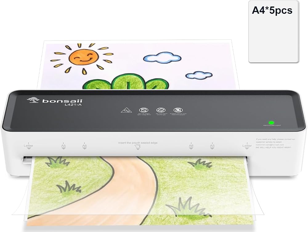 Bonsaii A4 Laminator L421-A with 5 Pouches 80-100mic Compact Jam Release