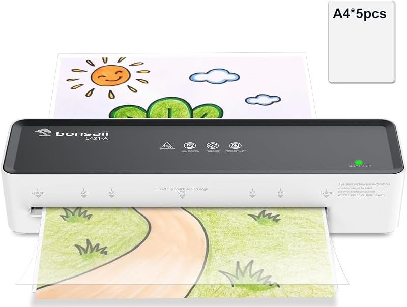 Bonsaii A4 Laminator L421-A with 5 Pouches 80-100mic Compact Jam Release