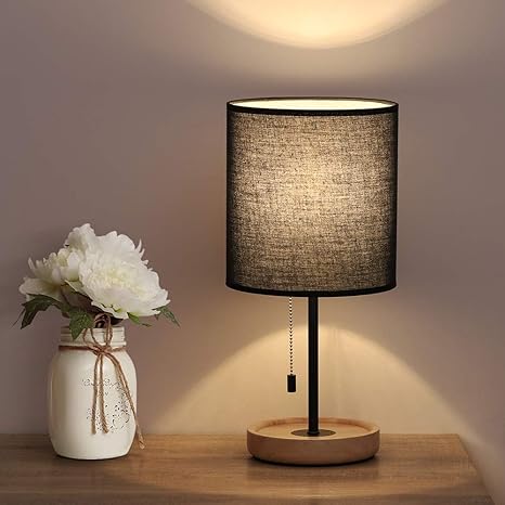 Amazon Com Bedside Table Lamp Modern Nightstand Desk Lamp Small Classic Table Light With Black Linen Fabric Shade Pull Chain For Bedroom Living Room College Dorm Coffee Black Home Improvement