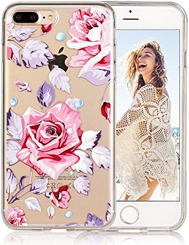 iPhone 7 plus case,iPhone 8 plus case,COSANO Premium Quality Floral Printed Flower Clear Design [transparent Hard PC back Cover]+[Shock Absorbing Soft Bumper] Protective case (Midnight Rose 7+)