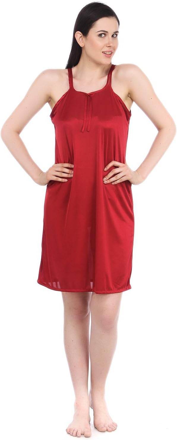 Fasense Women's Solid Print Satin Nightwear Short Nighty