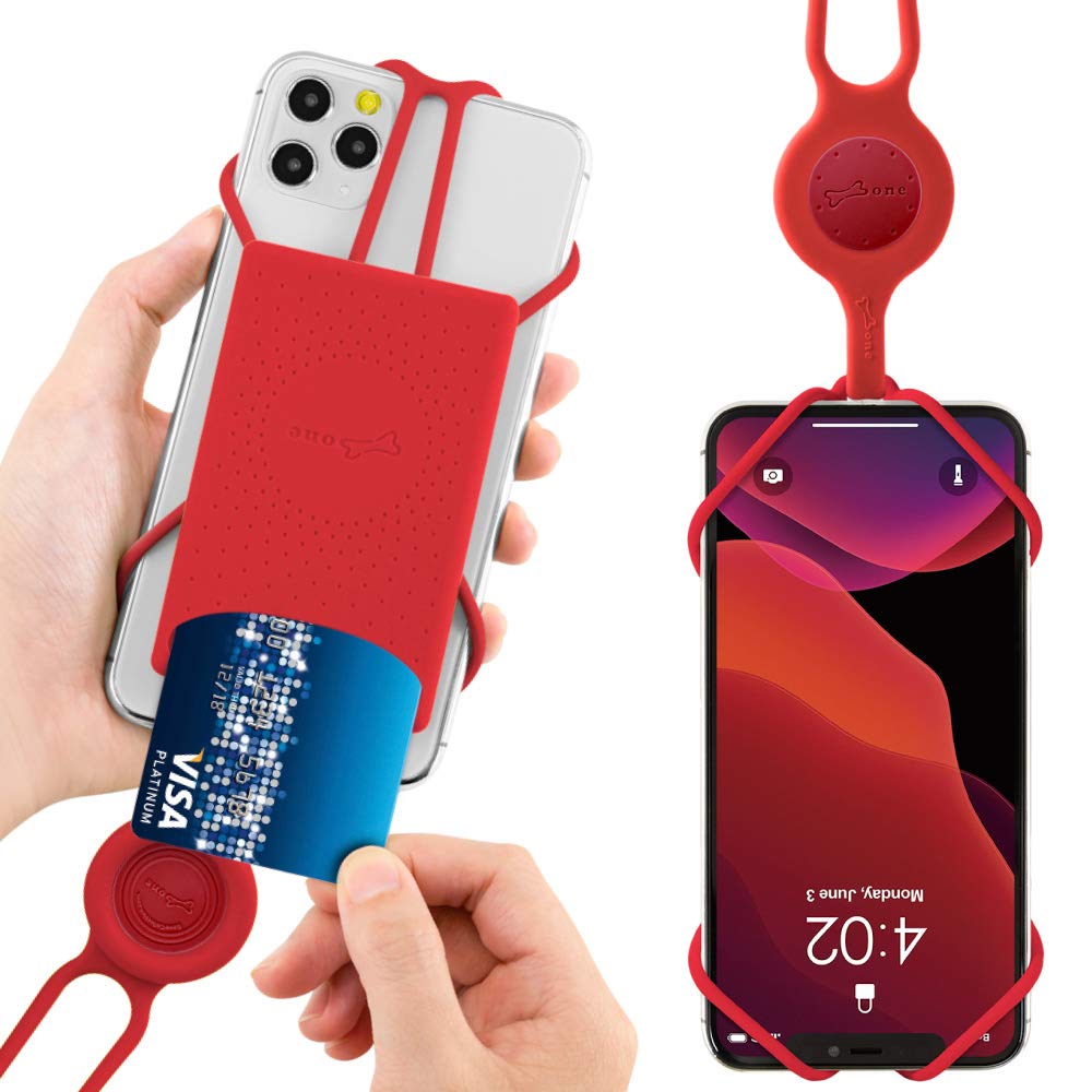 BONE Lanyard Phone Tie 2 with Card Holder, Cell Phone Lanyard Neck Strap with Detachable Card Pocket for iPhone 13 12 min Pro Max 11 Pro Max Samsung Galaxy, Smartphone Case Silicone Straps (Red)