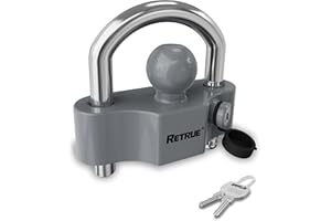 RETRUE Heavy-Duty Universal Coupler Lock Trailer Locks Ball Hitch Trailer Hitch Lock Adjustable Security Steel Fits 1-7/8 Inch, 2 Inch, 2-5/16 Inch Couplers Grey & Silver