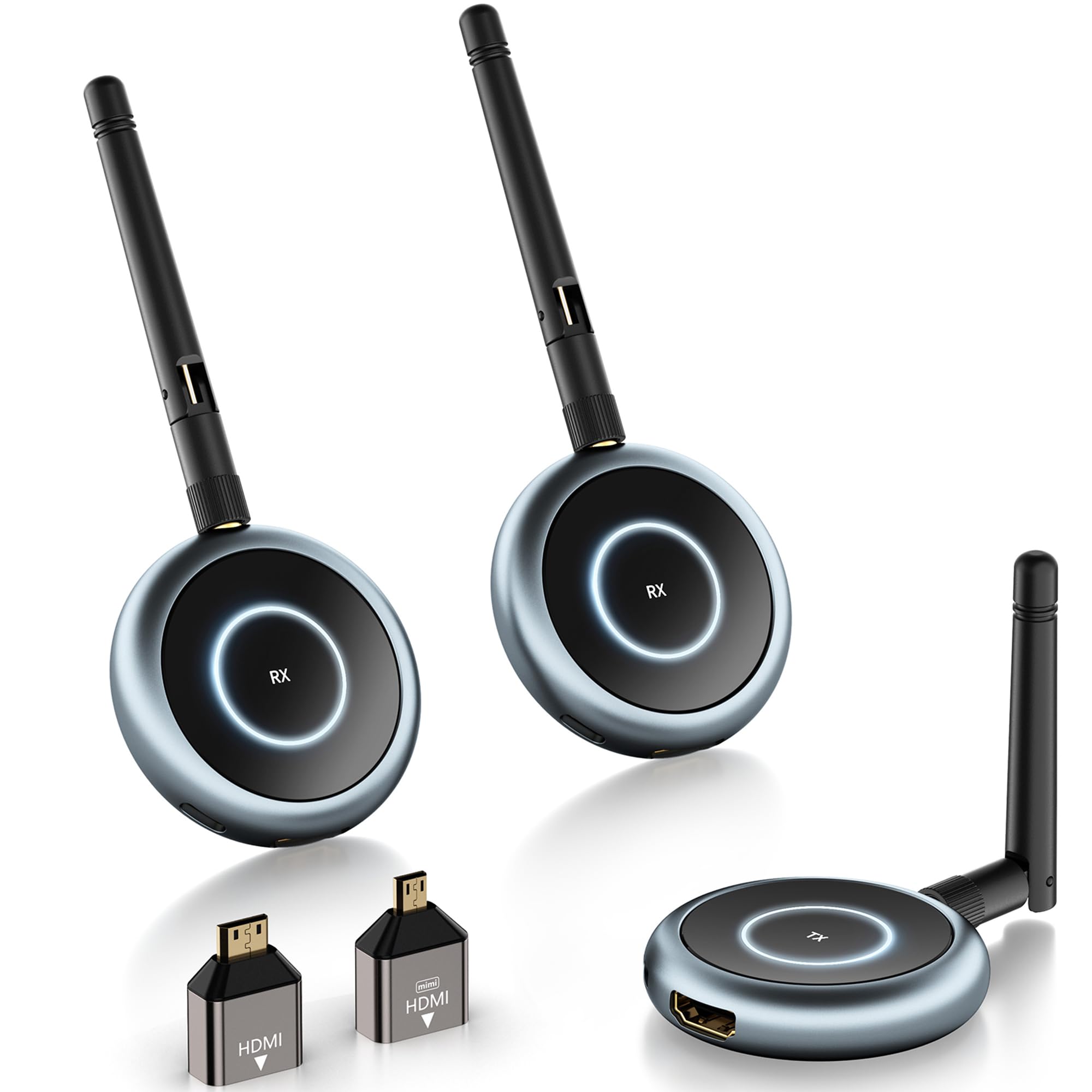Wireless HDMI Transmitter and 2 Receivers 4K Decoding, Multi-Screen Setups, Support 1TX to 4RX, 1080P@60Hz HDMI Extender Streaming for Laptop, TV Box, Camera to Multiple TVs, Projectors, Monitors, 50M