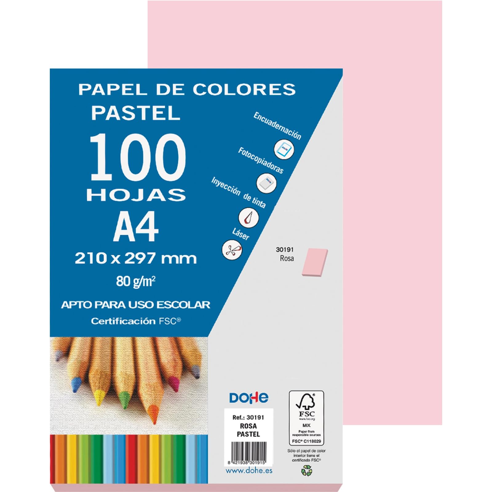 Dohe - Pack of 100 A4 Sheets 80 g, Pastel Pink - FSC Mix AEN-COC-000243