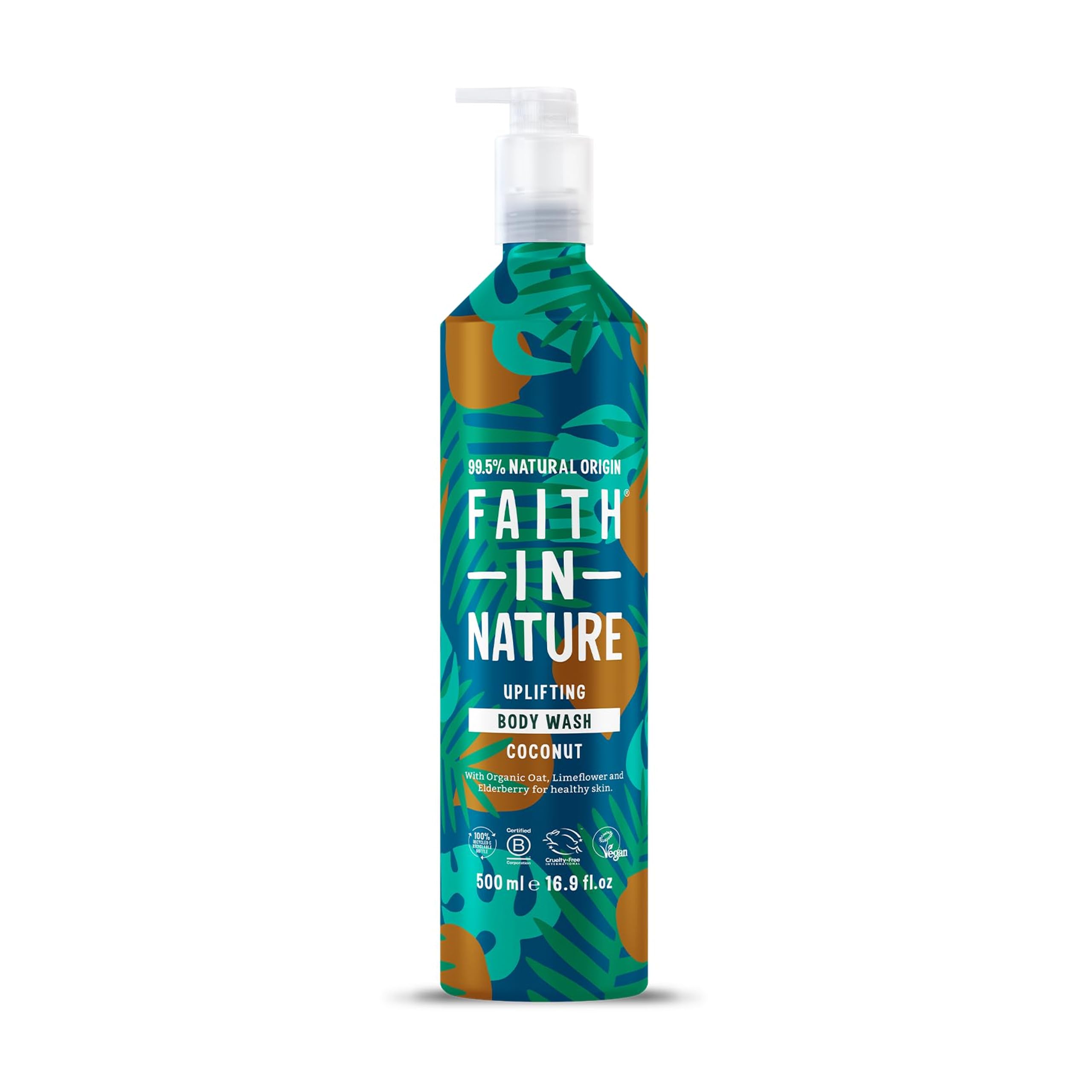 Faith In Nature - Natural Body Wash Aluminium Bottle - Vegan & Cruelty Free, No SLS or Parabens - 500ml, Coconut