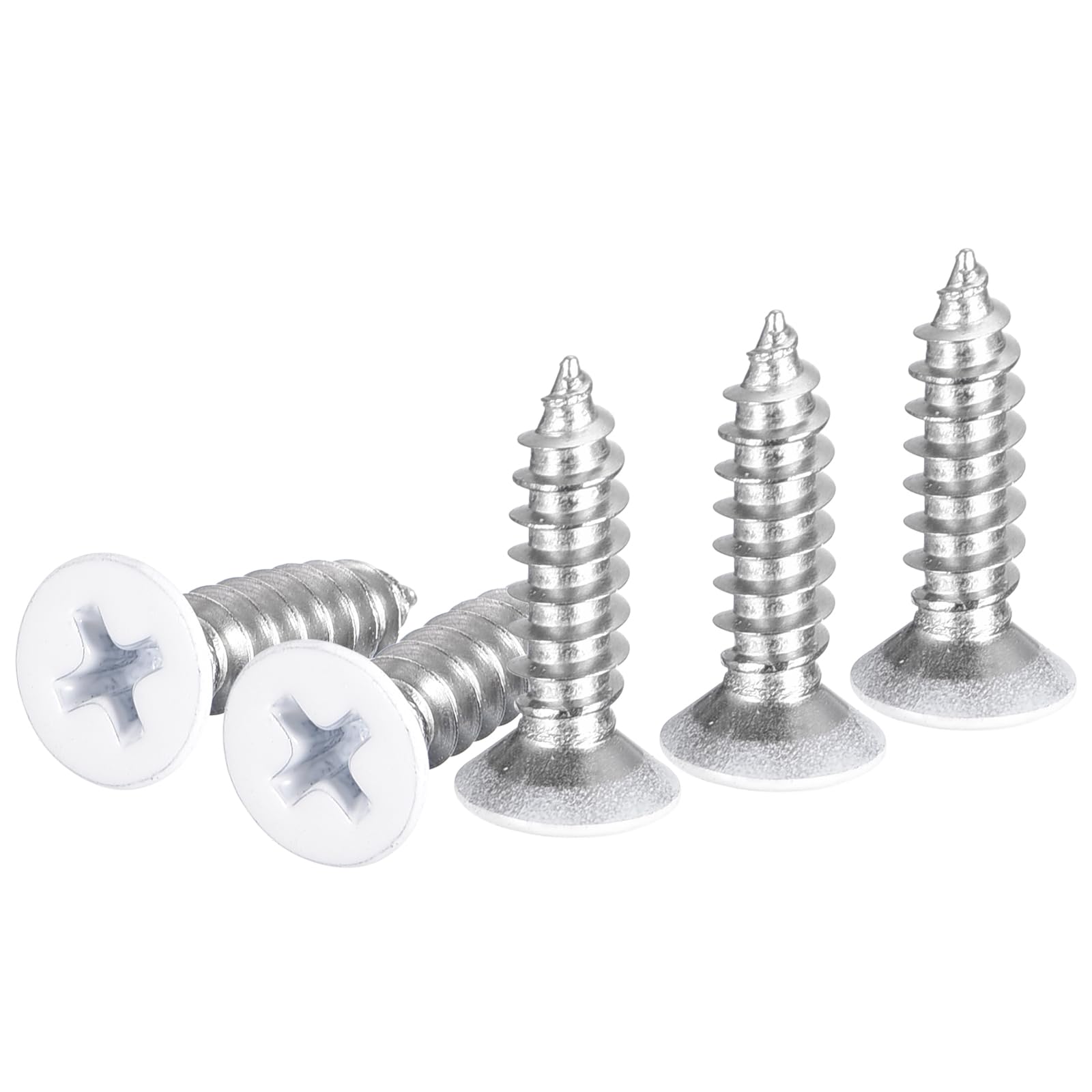 DTGN 25Pcs ST5x20mm Flat Head Wood Screws, 304 Stainless Steel White Phillips Self Tapping Screws - Good for Woodworking, Furniture - White — image 1