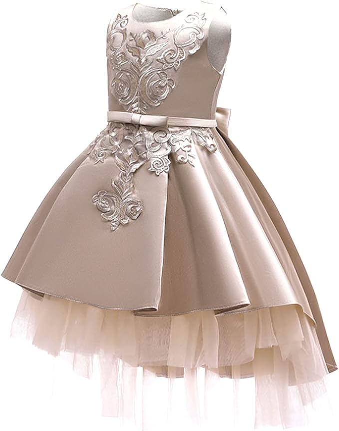 Freebily Vestito Bambina Principessa Damigella d'Onore Abito da Cerimonia Festa Sposa Nozze Elegante Fiore Vestiti da Matrimonio Compleanno Cocktail Monospalla Blu Scuro 13-14 Anni