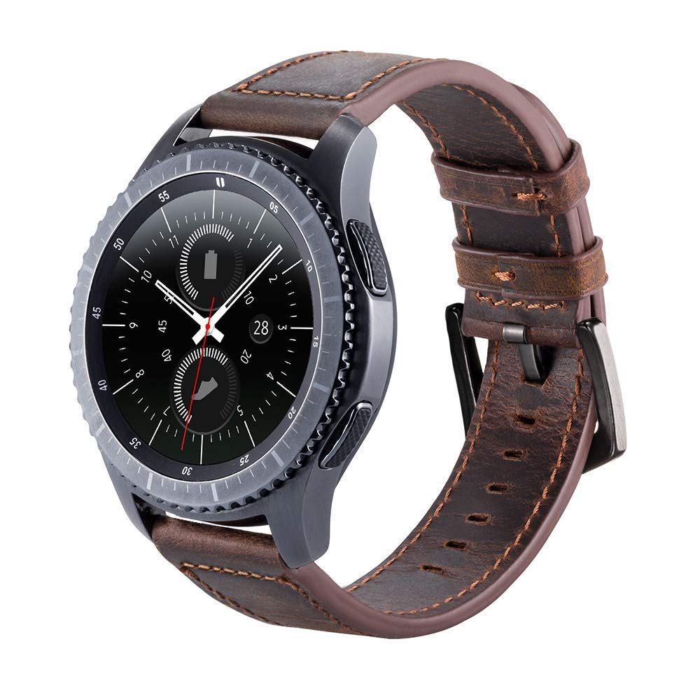 Gear S3 Armband, 22mm Uhrenarmband Echtes Lederband für Samsung Gear S3