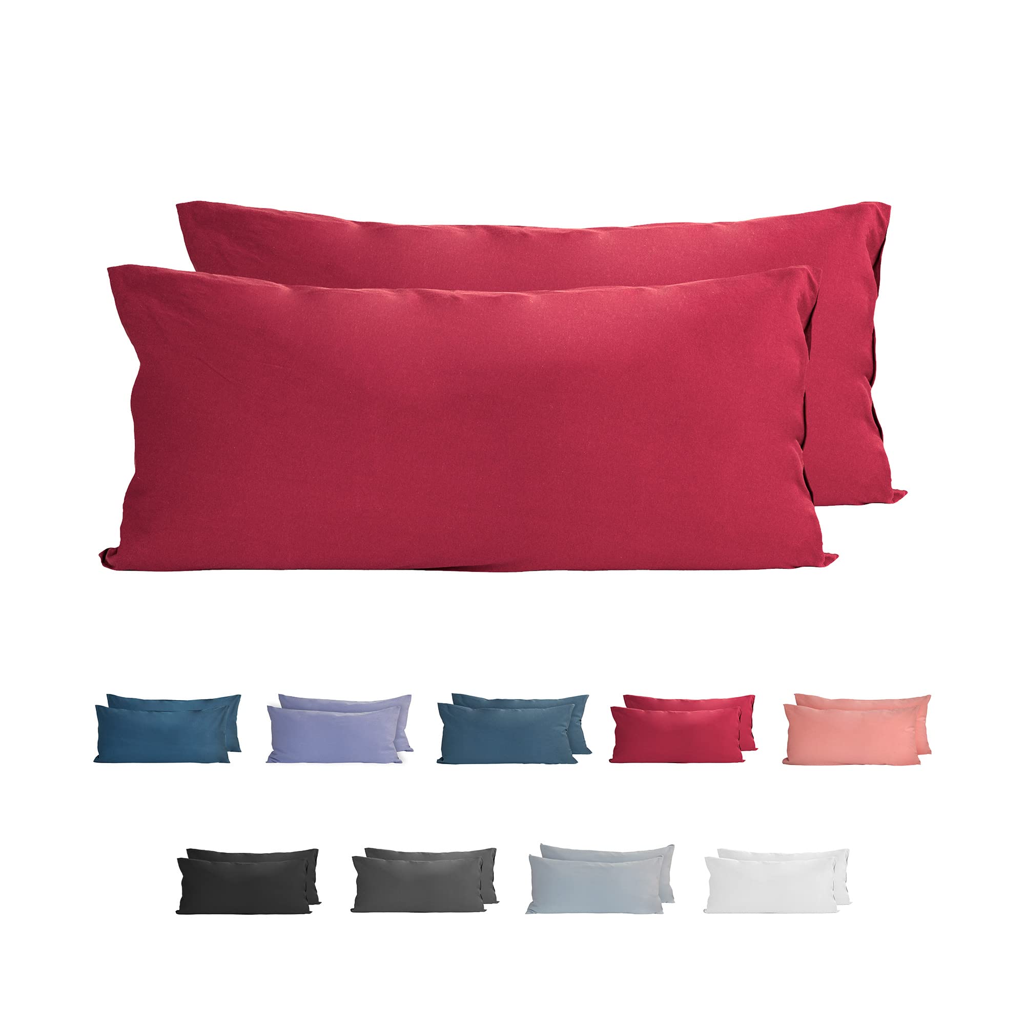 Komfortec 100% Cotton Cushion Covers, Set of 2, 40 x 80 cm, Super Soft Premium Jersey Pillowcase, 150 g/m², Pillow Slip, Aurora Red — image 1