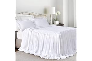 QSH Queen's House White Ruffle Skirt Bedspread Shabby Farmhouse Style Lightweight 3 Piece Set Queen