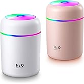 2 Pieces Cool Mist Portable Mini Humidifiers, 300 ml, Quiet USB Personal Desktop Humidifiers with 2 Mist Modes and Auto Shut 