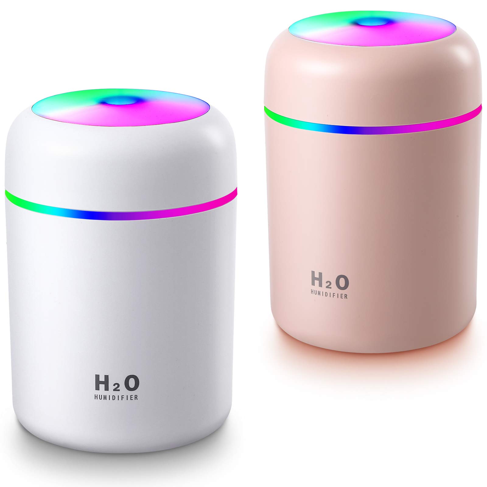 Photo 1 of 2 Pieces Cool Mist Portable Mini Humidifiers, 300 ml, Quiet USB Personal Desktop Humidifiers with 2 Mist Modes and Auto Shut Off for Bedroom Home (Pink, White)