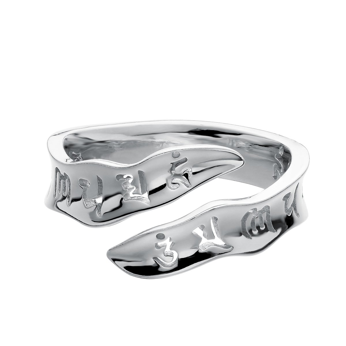 Jewboo S925 Sterling Silver Open Ring Sanskrit Mantra Om Mani Padme Hum Open Tail Rings Fine Jewelry