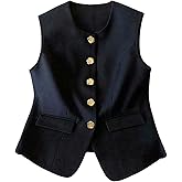 GORGLITTER Women's Button Up Blazer Vest Top Dressy Sleeveless V Neck Business Casual Work Tops Trendy