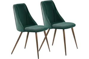 FurnitureR Dining Chairs Set of 2, Mid Century Side Chairs Large & Super Soft Velvet Seat Back Metal Legs for Kitchen, Dining Room, Bedroom, Living Room, Green