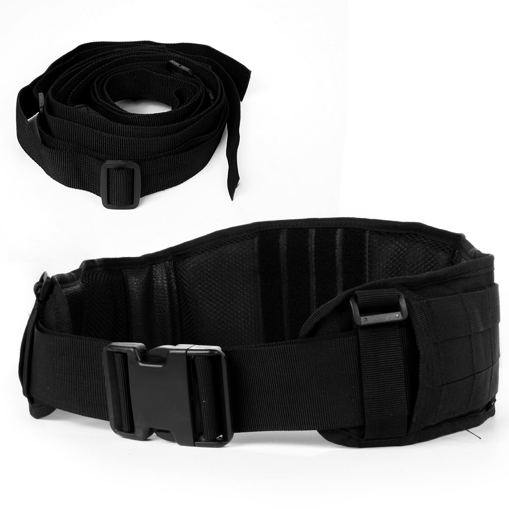 LUUFAN Tactical Belt Security Military Molle Belt Heavy Duty Adjustable with Free Strap For Outdoor Activity (Black)