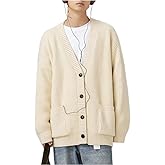 POHADON Mens Cardigan Sweater Button Down Long Sleeve V Neck Cable Knit Sweaters Japanese Streetwear Grunge Clothes