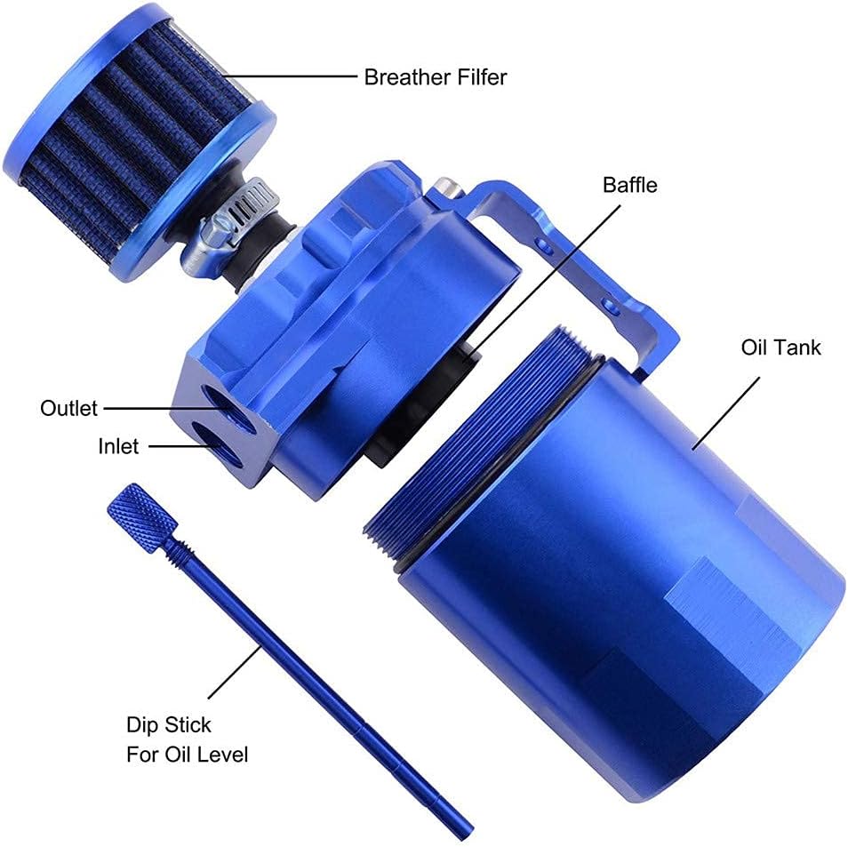 300ml Aluminum Oil Catch Can Car Reservoir Tank Universal Air Oil Seperator with Air Filter, Hose and Other Accessories (Blue) … - Image 3