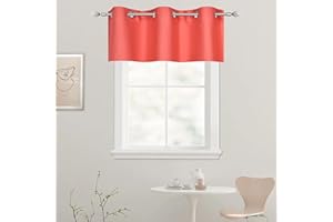 DECOVSUN Coral Colored Valance for Bedroom Blackout Curtain Valance for Bathroom Window Treatment for Living Room Short Straight Drape Valance for Bedroom Kids Room 42X18 Inch 1 Panel