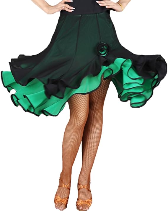 Amazon Co Jp Rswhyy レディース スカート ダンス 社交ダンス モダン ラテン ロング ショート スリット入り 不規則 大振り子スカート 競技ダンス 練習着 フレアスカート グリーン ショート Free 服 ファッション小物