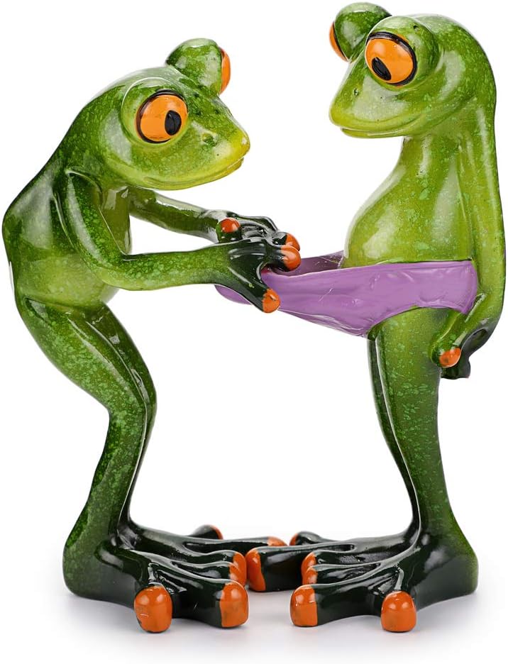 JuxYes Creative Craft Resin Frog Figurine Decor, Novelty Funny Frog Sculpture Statue, Personalized Animal Collectible Figurines Mascot Frog for Shelves Table Desk Decor Collectible Figurines