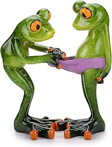 JuxYes Creative Craft Resin Frog Figurine Decor, Novelty Funny Frog Sculpture Statue, Personalized Animal Collectible Figurines Mascot Frog for Shelves Table Desk Decor Collectible Figurines