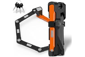 OKG Folding Bike Lock - 3ft Heavy Duty Foldable Bicycle Lock - High Security Grade, Hardened Steel - Anti-Theft, Anti-Cut, Anti-Pry, with Mount Bracket Kit- for E-Bike, Moped (4 Keys, Orange-Black)