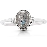 Koral Jewelry Oval Labradorite 925 Sterling Silver Ring - Delicate BOHO Chic Jewelry - Fashionable and Stylish for Women with Velvet Gift Bag/Box - Made by Indian Artisans - Size 4-9