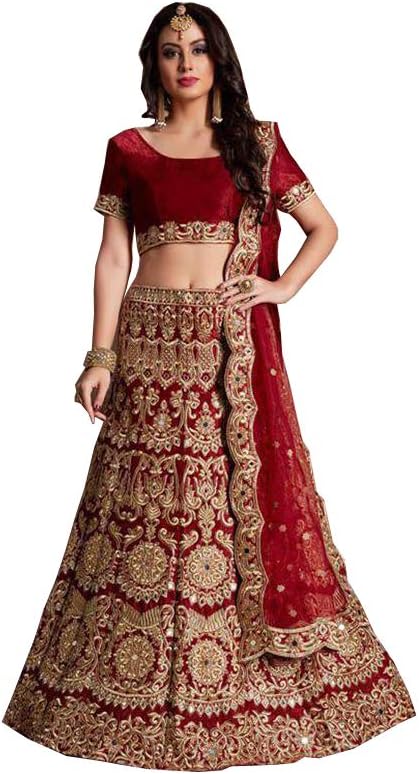 AMIT FASHIONS Women's Indian Semi Stitched Lehenga Choli (Blouse) Marron
