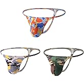 JESIFOF Men's Camouflage Micro Mesh Elastic T-Back Bikini Sexy Low Waist thong Green/Yellow/Orange 3-Piece