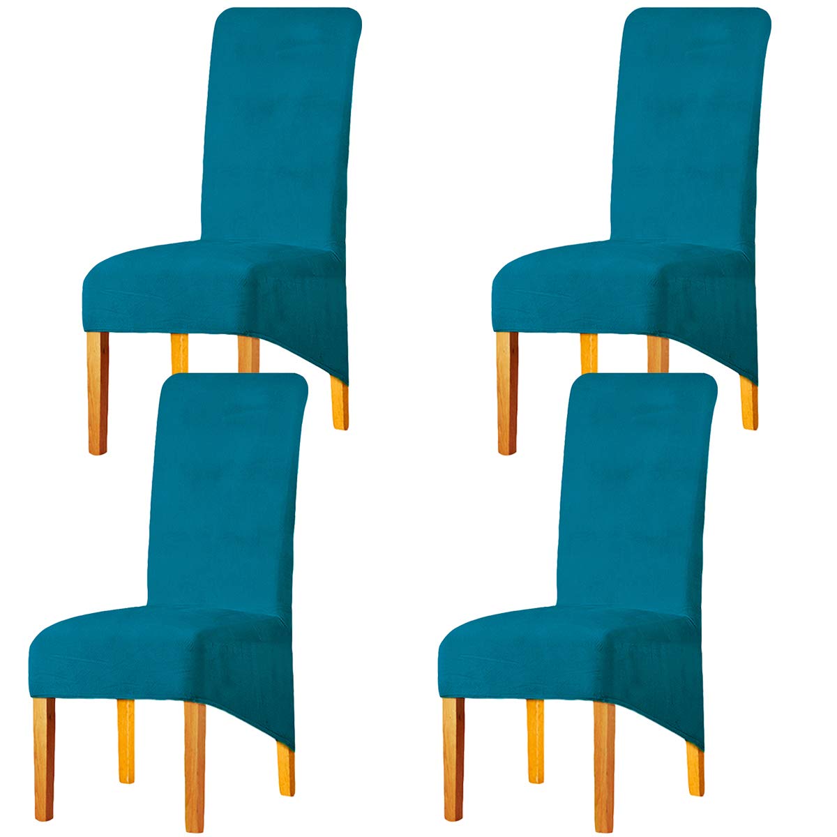 LANSHENG Stretchy Chair Covers for Dining Room Chairs,Stretch Spandex with Elastic Band Chaircover,Velvet Large Dining Chair Slipcovers for Restaurant Hotel Party Banquet (Peacock Blue,Set of 4(XL))