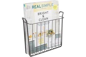 mDesign Metal Wall Mount Decorative Magazine Rack Organizer Bin Holder, Basket for Living Room, Bathroom, Bedroom, Home Office - Holds Books, Newspapers, Tablets - Concerto Collection - Graphite Gray