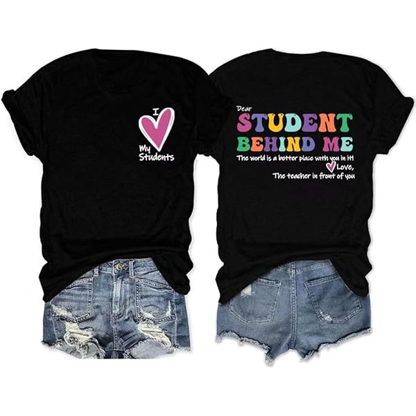 Dear Students Behind Me Teacher Humor V-Neck T-Shirt - Women's Casual Graphic Tee, Funny Educator Top