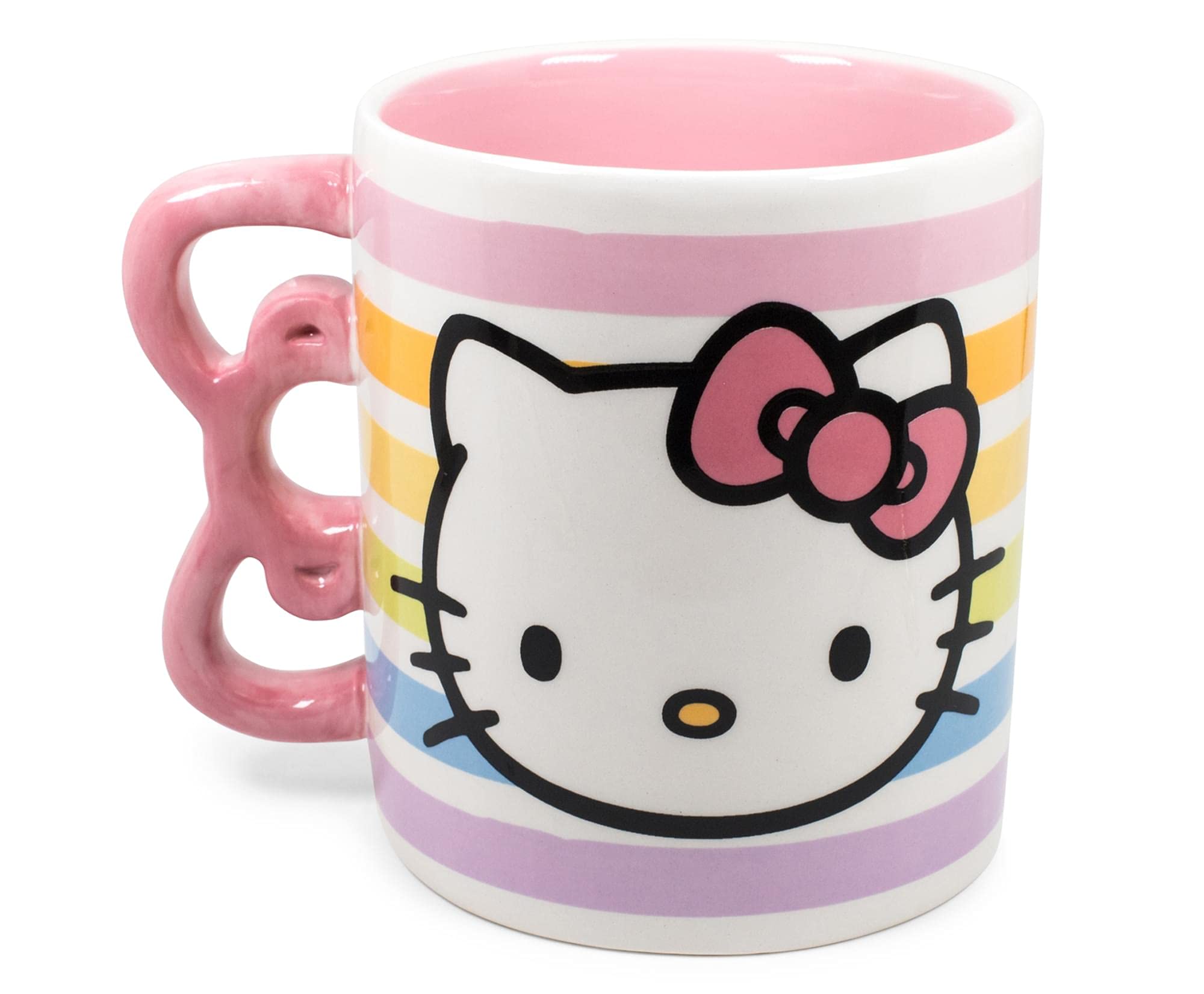Silver Buffalo Sanrio Hello Kitty Rainbow Dots 3D Sculpted Shaped Handle Ceramic Mug, 20 Ounces