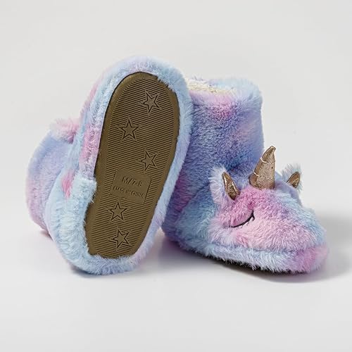 LZSYC Girls Unicorn Boot Slippers Winter Warm Animal Slippers Indoor, Blue  US11-12