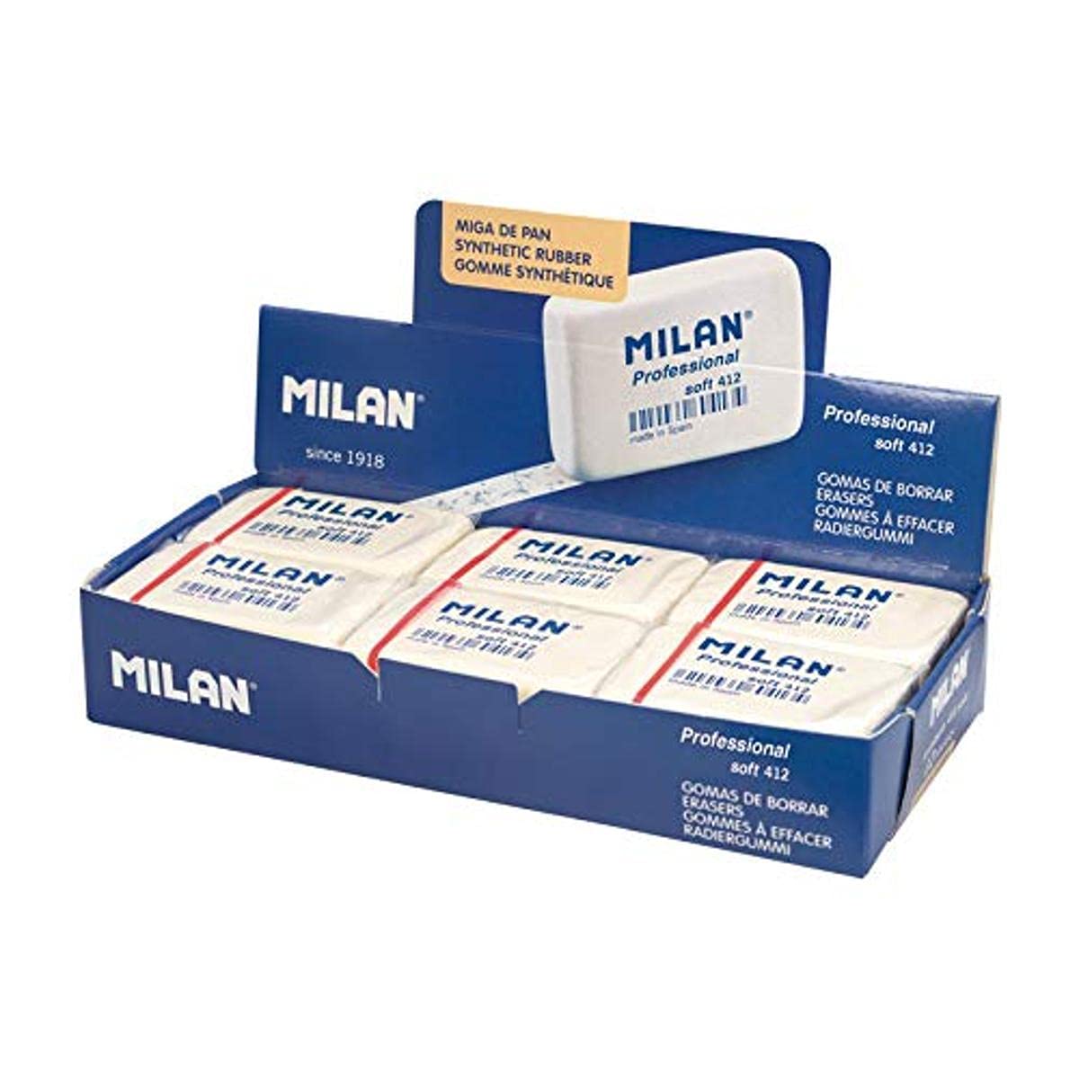 MILAN Box of 12 Professional Soft 412 White Rubbers (CMM412CF)