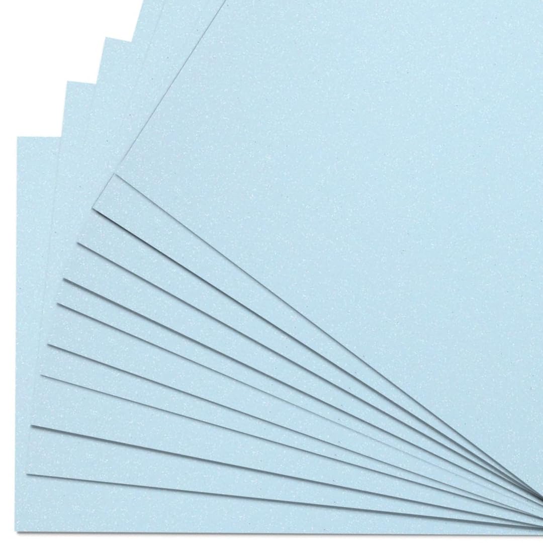 Springboard A4 Pale Blue Glitter Card Sheets - 10-Pack 290gsm Non Shed Glitter Cardstock for Card Making - Compatible w/Die-Cutting Machines - Sparkly Craft Supplies