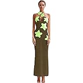 RanRui Women's Halter 3D Flower Knitted Hollow Out Beach Dress balckless Open Back Swimsuit Cover up Holiday Party Dress